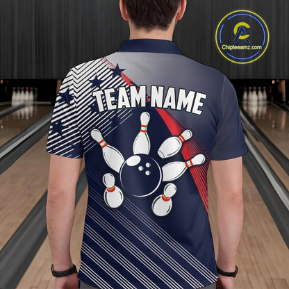 Custom US Flag Bowling Jersey for Men Bowling Team Shirts Bowling Uniform Polo & 1/4 Zip HNT165