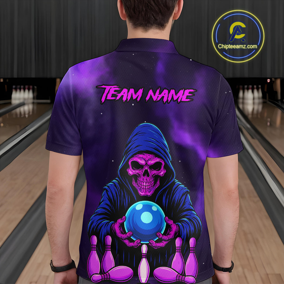 Custom Purple Grim Reaper Bowling Jersey for Men Bowling Team Shirts Polo & 1/4 Zip HNT132