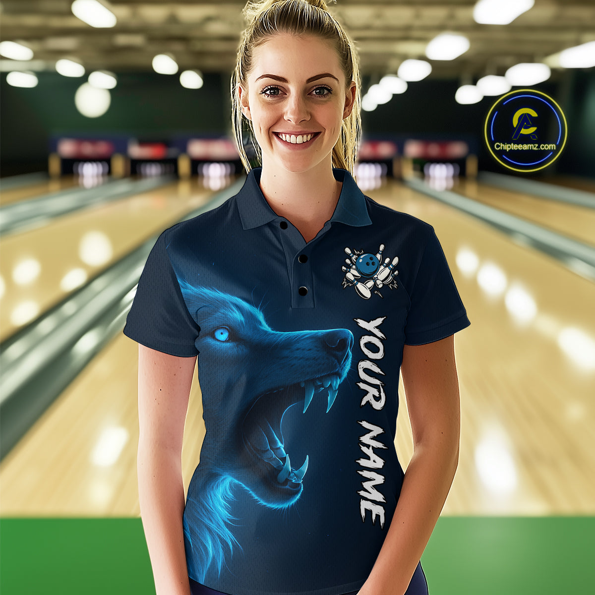 Custom Wolf Bowling Jersey for Women Polo & 1/4 Zip Bowling Team Shirts Bowling League HNT149