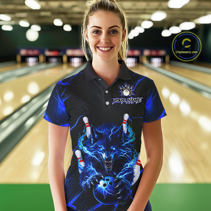 Custom Thunder Wolf Bowling Jersey for Women Bowling Uniform Polo &1/4 Zip Bowling Team Shirts HNT250