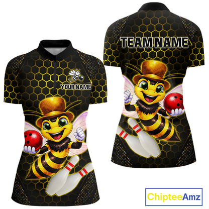 Custom Funny Bee Bowling Jersey for Women Bowling Team Shirts Bowling League Polo & 1/4 Zip HNT188