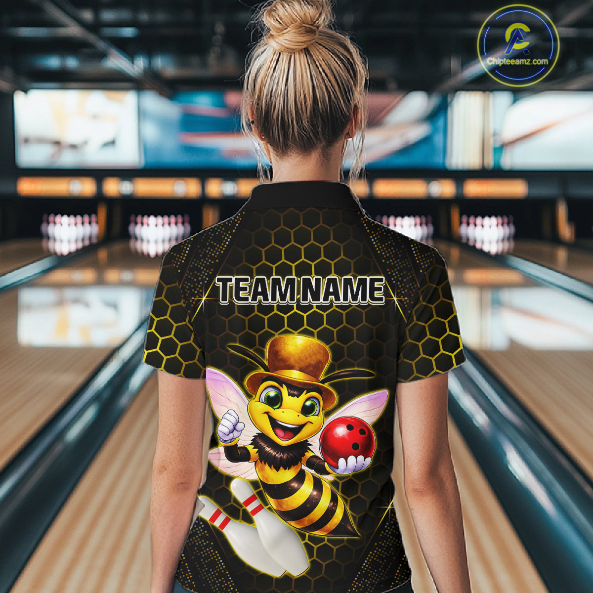 Custom Funny Bee Bowling Jersey for Women Bowling Team Shirts Bowling League Polo & 1/4 Zip HNT188