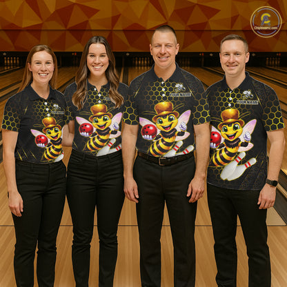 Custom Funny Bee Bowling Jersey for Men Bowling Team Shirts Bowling League Polo & 1/4 Zip HNT188