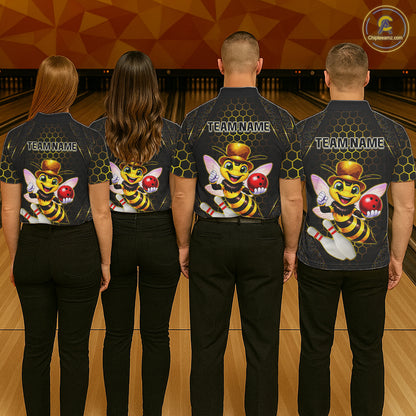 Custom Funny Bee Bowling Jersey for Men Bowling Team Shirts Bowling League Polo & 1/4 Zip HNT188