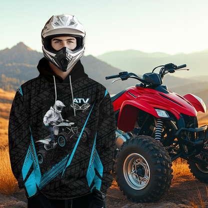Turquoise Atv Motocross Hoodie For Adult&Kid Upf30+ Pink Quad Bike Shirt Off-Road Atv Mx Racing NHN013