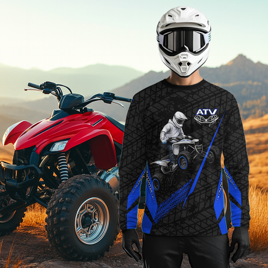 Personalized ATV Motocross Jersey For Adult & Kids UPF30+ Blue Quad Bike Shirt Off-Road ATV MX Racing NHN013