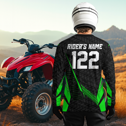 Personalized ATV Motocross Jersey For Adult & Kids UPF30+ Green Quad Bike Shirt Off-Road ATV MX Racing NHN013