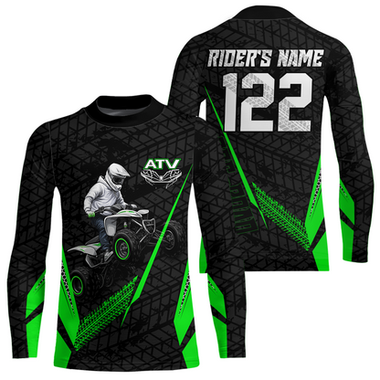 Personalized ATV Motocross Jersey For Adult & Kids UPF30+ Green Quad Bike Shirt Off-Road ATV MX Racing NHN013