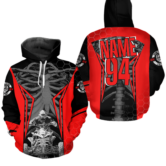 Personalized Red Atv Racing Hoodie Custom Name & Number Red Quad Bike Rider Motocross Shirt For Men Women  NHN002
