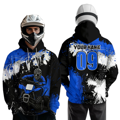 Blue ATV Motocross Hoodie Personalized Upf30+ Adult&Kid Quad Bike Shirt Atv Mx Off-Road Extreme NHN003