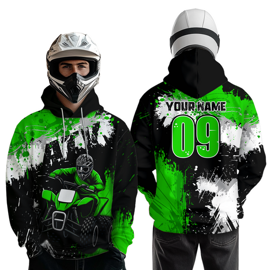 Green ATV Motocross Hoodie Personalized Upf30+ Adult&Kid Quad Bike Shirt Atv Mx Off-Road Extreme NHN003