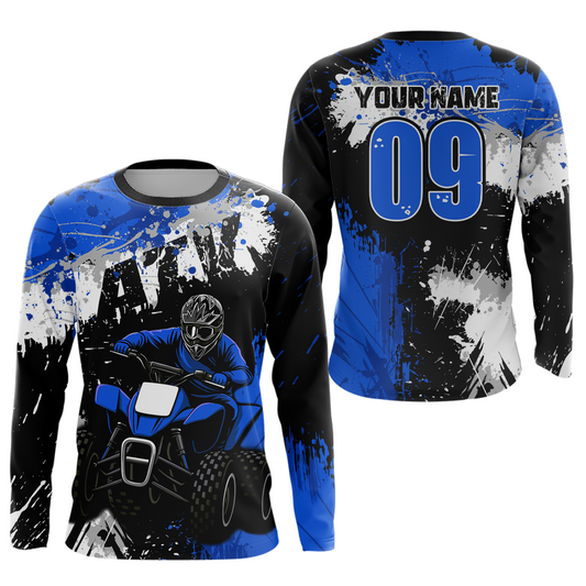 Blue ATV Motocross Jersey Personalized UPF30+ Adult&Kid Quad Bike Shirt Atv Mx Off-Road Dirt Bike NHN003