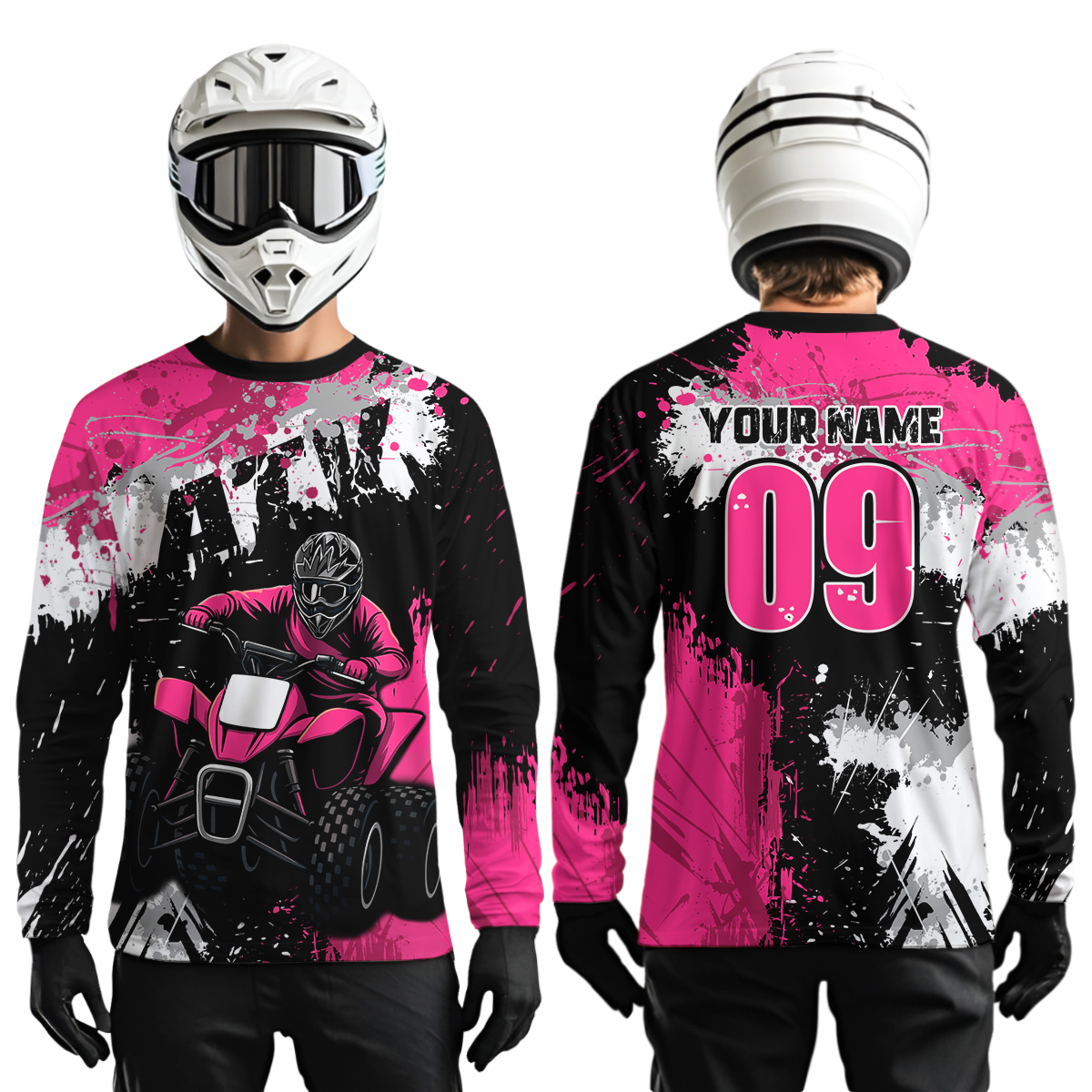 Pink ATV Motocross Jersey Personalized UPF30+ Adult&Kid Quad Bike Shirt Atv Mx Off-Road Dirt Bike NHN003