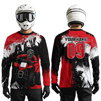 Red ATV Motocross Jersey Personalized UPF30+ Adult&Kid Quad Bike Shirt Atv Mx Off-Road Dirt Bike NHN003