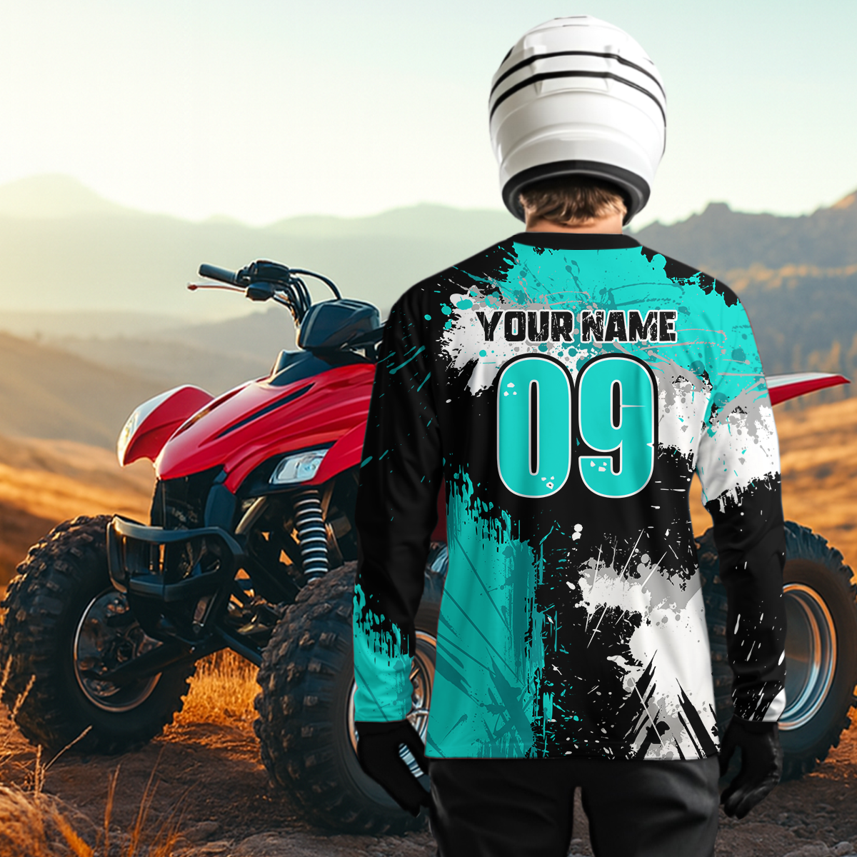 Turquoise ATV Motocross Jersey Personalized UPF30+ Adult&Kid Quad Bike Shirt Atv Mx Off-Road Dirt Bike NHN003