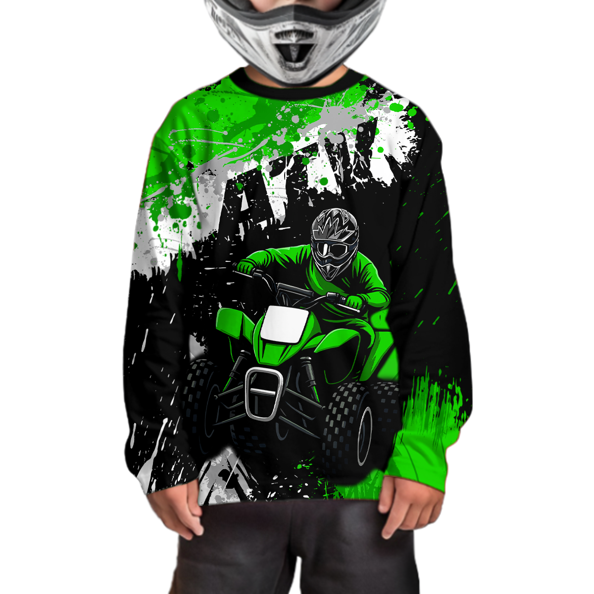Green ATV Motocross Jersey Personalized UPF30+ Adult&Kid Quad Bike Shirt Atv Mx Off-Road Dirt Bike NHN003