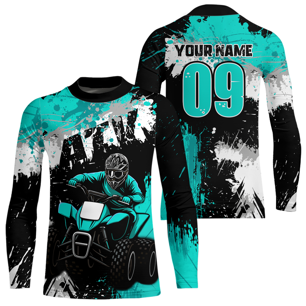 Turquoise ATV Motocross Jersey Personalized UPF30+ Adult&Kid Quad Bike Shirt Atv Mx Off-Road Dirt Bike NHN003