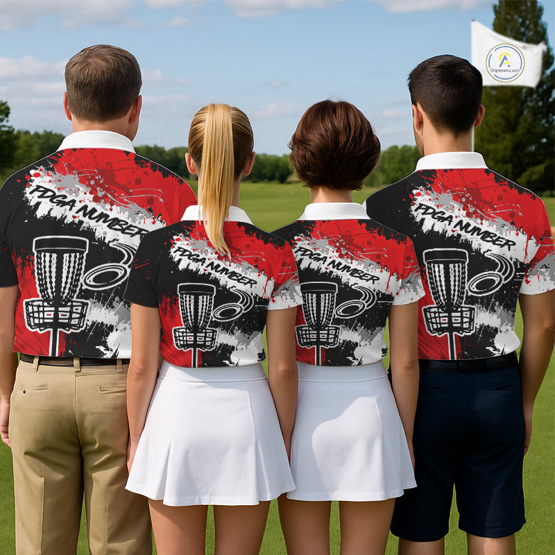Black And Red Mens Golf Polo Shirt Custom Team Number Vintage Disc Golf Basket Mens Golf Wears NHN0028