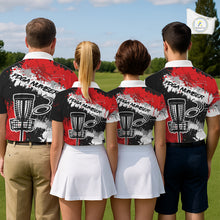 Load image into Gallery viewer, Black And Red Mens Golf Polo Shirt Custom Team Number Vintage Disc Golf Basket Mens Golf Wears NHN0028