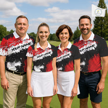 Load image into Gallery viewer, Black And Red Mens Golf Polo Shirt Custom Team Number Vintage Disc Golf Basket Mens Golf Wears NHN0028