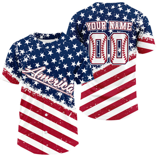Red And Blue American Flag Baseball Jersey For Men Custom Patriotic Youth Baseball Shirt NYN0859