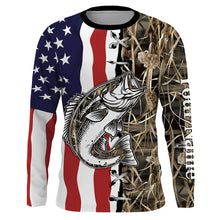 Load image into Gallery viewer, Bass Fishing American Flag Camo Custom Name 3D All over printed UV protection Shirts Fishing gift TTN09