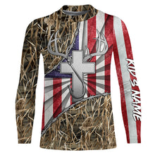 Load image into Gallery viewer, Fishing Hunting shirt Jesus lover American flag camo custom name 3D Shirts TTN29