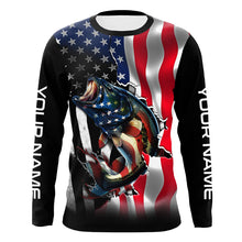 Load image into Gallery viewer, Bass Fishing American Flag Custom Long sleeve Performance Fishing Shirts, Patriotic Fishing Jerseys TTN91