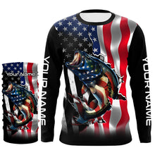 Load image into Gallery viewer, Bass Fishing American Flag Custom Long sleeve Performance Fishing Shirts, Patriotic Fishing Jerseys TTN91