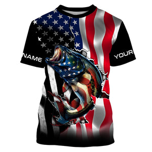 Bass Fishing American Flag Custom Long sleeve Performance Fishing Shirts, Patriotic Fishing Jerseys TTN91