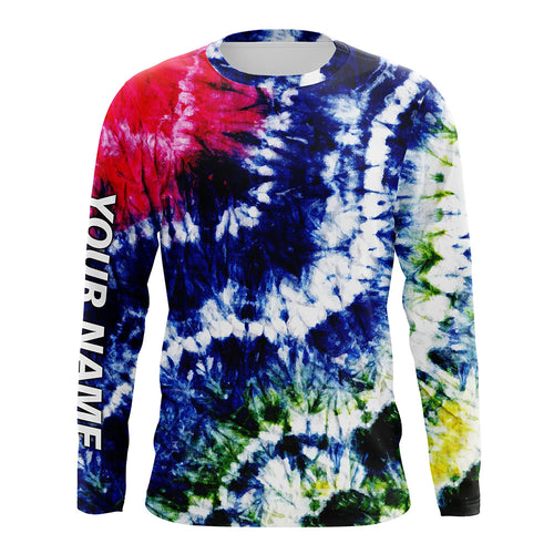 Colorful Wave Tie-Dye Pattern, Performance Long sleeve UV Protection Fishing Shirt, Gift For Fisherman TTN125