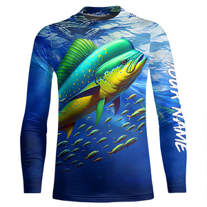 Mahi mahi fishing blue sea underwater ocean Custom Name performance long sleeve fishing shirt TTV95