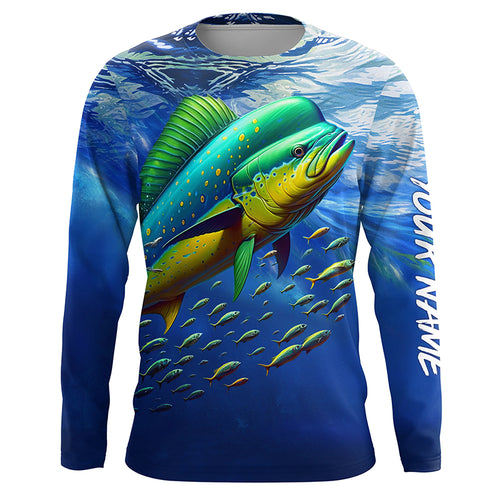 Mahi mahi fishing blue sea underwater ocean Custom Name performance long sleeve fishing shirt TTV95