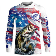 Load image into Gallery viewer, Personalized American Flag Bass Long Sleeve Fishing Shirts, Patriotic Bass Fishing Jerseys TTV127