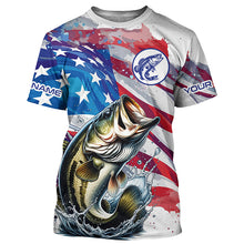 Load image into Gallery viewer, Personalized American Flag Bass Long Sleeve Fishing Shirts, Patriotic Bass Fishing Jerseys TTV127