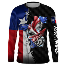 Load image into Gallery viewer, Redfish, Trout, Flounder Texas Slam Texas flag Custom Fishing Shirts, Texas UV Protection Fishing apparel TTV02