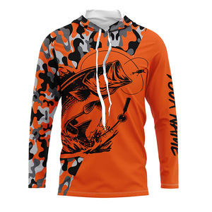 Bass Fishing UV protection quick dry orange camo customize name long sleeves fishing shirts TTV07