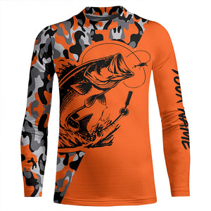 Bass Fishing UV protection quick dry orange camo customize name long sleeves fishing shirts TTV07