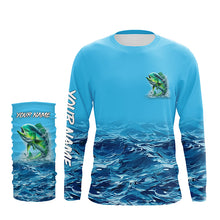 Load image into Gallery viewer, Mahi mahi fishing blue sea wave water camo Custom Name performance long sleeve fishing shirts TTV96