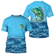 Load image into Gallery viewer, Mahi mahi fishing blue sea wave water camo Custom Name performance long sleeve fishing shirts TTV96