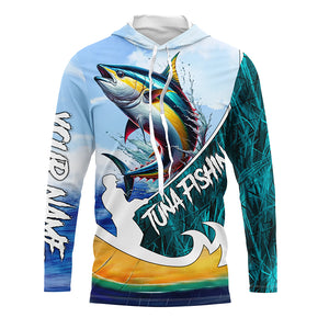 Tuna Fishing Custom Long Sleeve performance Fishing Shirts, Tuna Fishing jerseys | Blue Camo TTV90