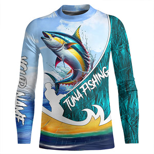 Tuna Fishing Custom Long Sleeve performance Fishing Shirts, Tuna Fishing jerseys | Blue Camo TTV90