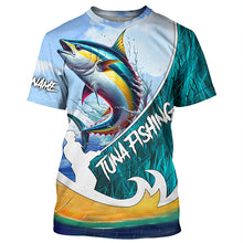 Load image into Gallery viewer, Tuna Fishing Custom Long Sleeve performance Fishing Shirts, Tuna Fishing jerseys | Blue Camo TTV90