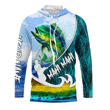 Load image into Gallery viewer, Custom Name Mahi Mahi fishing blue performance Sun/UV Protection shirt, personalized gift TTV91