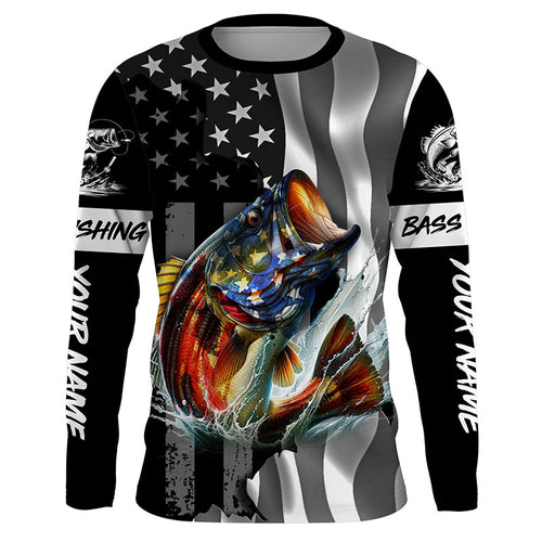 American Flag Bass Fishing Custom long sleeve Fishing Shirts for men, Bass Fishing jerseys TTV145