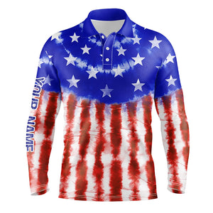 Red, white, and blue American flag tie dye mens golf polo shirts custom patriotic team golf shirts TTV103