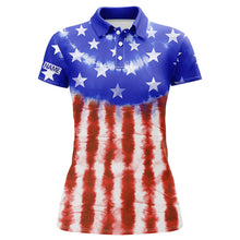 Load image into Gallery viewer, Red, white, and blue American flag tie dye mens golf polo shirts custom patriotic team golf shirts TTV103