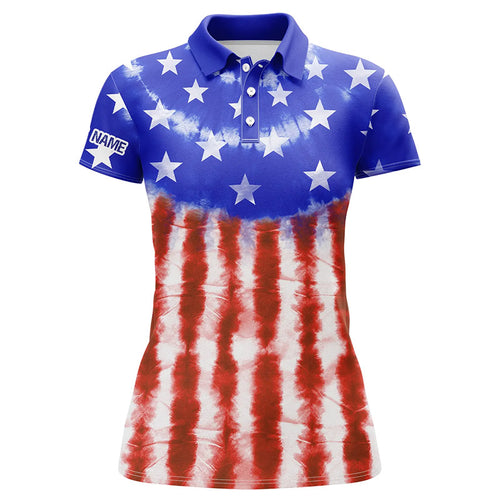 Red, white, and blue American flag tie dye mens golf polo shirts custom patriotic team golf shirts TTV103