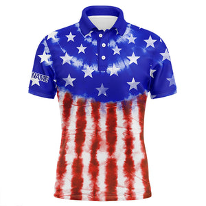 Red, white, and blue American flag tie dye mens golf polo shirts custom patriotic team golf shirts TTV103