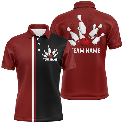 Personalized Red white and black Retro Bowling Polo Shirts For Men custom vintage bowling team jerseys TTV135